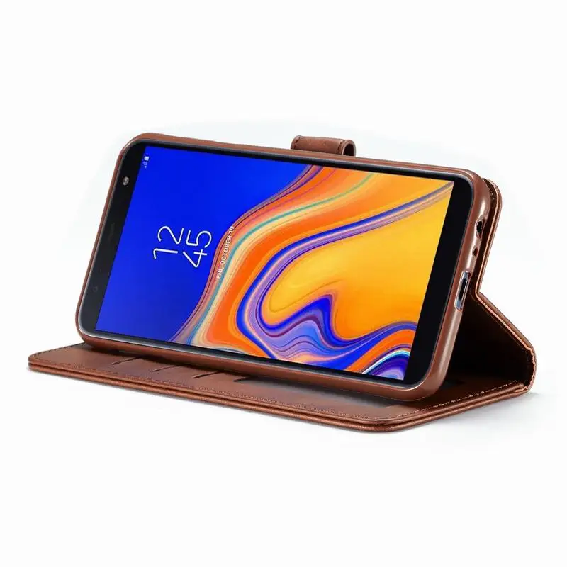 Чехол книжка с бумажником для Samsung Galaxy J4 J6 Plus Роскошный Кожаный противоударный