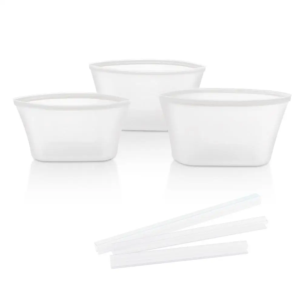 White Bowl 3 шт силиконовые контейнеры для хранения продуктов миска для свежей еды органайзер для холодильника многоразовые стоьте вверх молнии закрывать мешок фрукты овощи чашка с уплотнением - Цвет: White Bowl