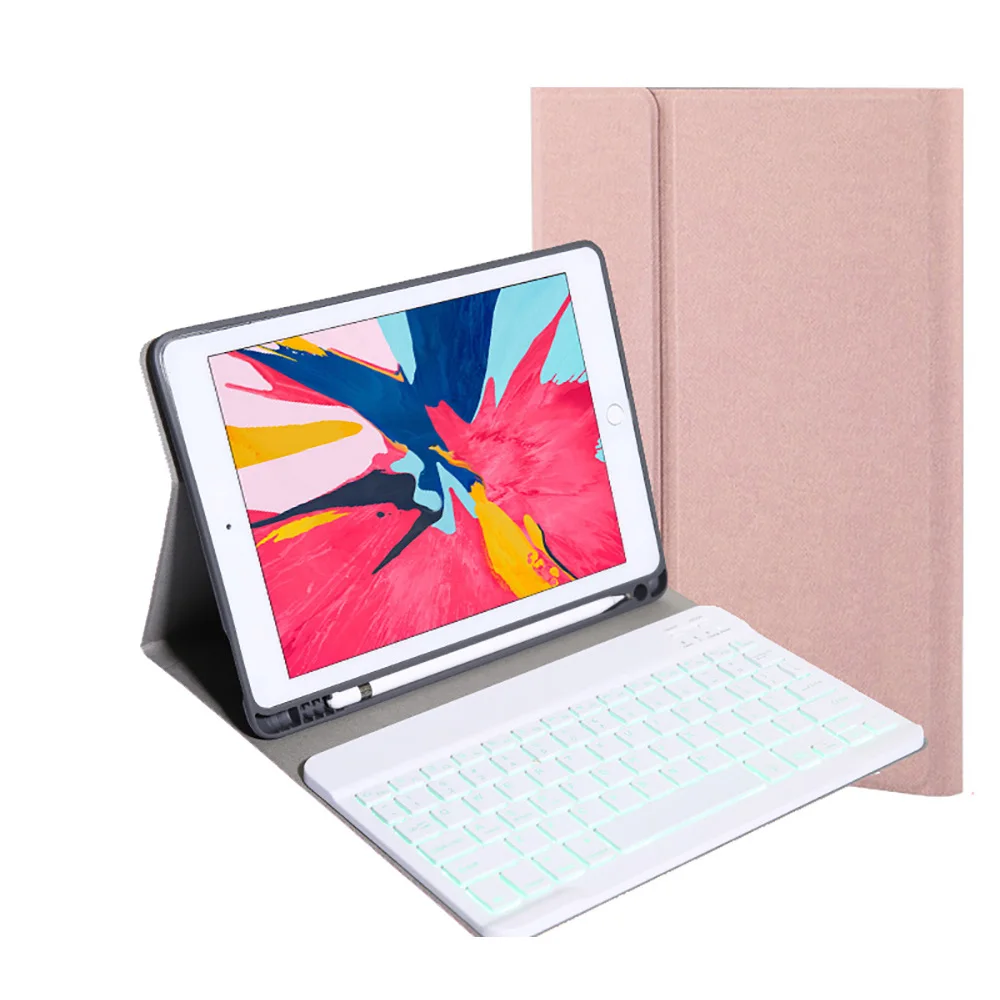 Белый Для iPad 9,7 дюймов Bluetooth клавиатура 7 цветов с подсветкой чехол для планшета кожаный чехол для iPad Air 1 2 чехол с держателем ручки - Цвет: Белый