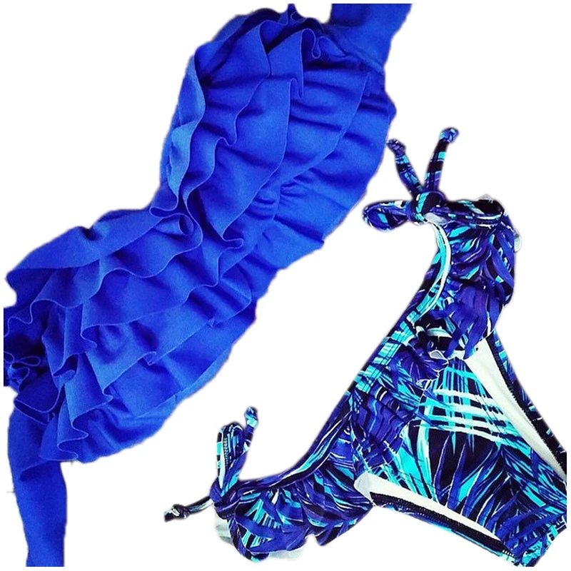 

Female Multilayer geometry printing Sexy Bikini swimsuit Two-piece #11AZUL blue S