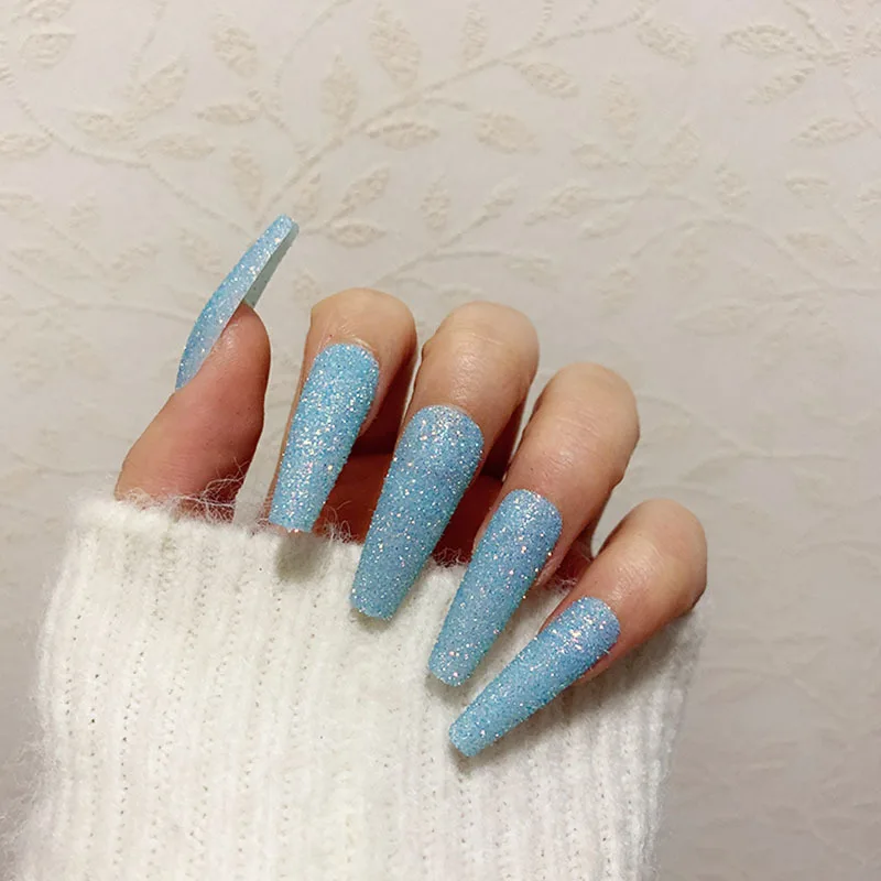 Winter Acrylic Green and Blue Glitter Coffin Nails From Na… | Flickr