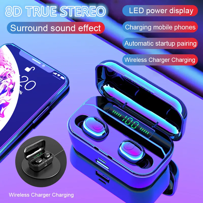 

New Bluetooth Earphone 8D Stereo Wireless Earbuds Wireless Earphone headset Headphone with 3500mAh Power Bank Earphonmicrophone