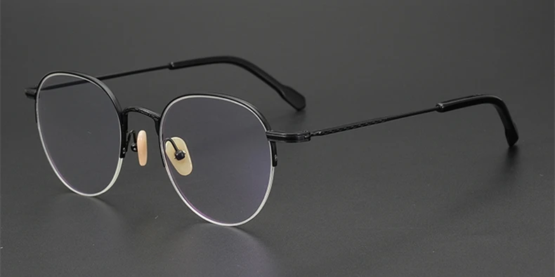 Винтажные ультралегкие очки из чистого титана, классическая круглая оправа halfrim, художественный стиль, для женщин и мужчин, линзы по рецепту - Цвет оправы: black