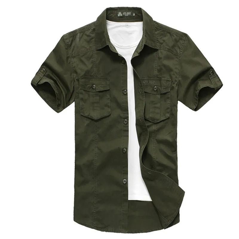 Brand Army Military Shirt Mens Shirts Casual Short Sleeve Turn down Collar Shirt Men 100 Cotton