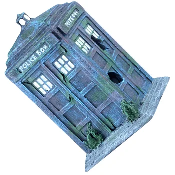 

1Pc Fish Tank Ornament Landscaping Shabby Police Box Sky-blue Adornment for Aquarium
