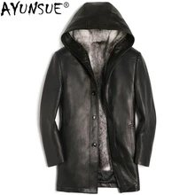 AYUNSUE мужская куртка из натуральной кожи зимняя шуба из натуральной норки настоящая оленья кожа пальто с капюшоном Роскошные куртки 8101 KJ3819
