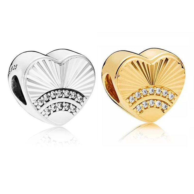

2 Color Fan Design Love Hear Charm Beads for Jewelry Making 925 Sterling Silver Beads for Charms Bracelets Women Jewelry DIY