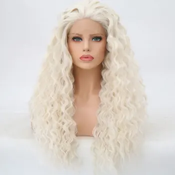

White Water Wave Synthetic 13*3 Lace Front Wig Glueless Heat Resistant Fiber Hair Natural Hairline Free Parting For Women Wigs