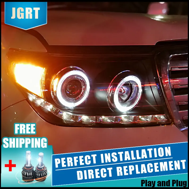 2 шт. светодиодный фары для Toyota land cruiser 2009-2013 Автомобильный светодиодный фонарь с двумя ксеноновыми линзами автомобильные аксессуары дневные ходовые огни
