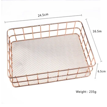 

Wire Iron Storage Basket Rose Gold Durable Home Office Desk Shelf Desktop For Kichen Cabinets Bedroom Bathroom C44