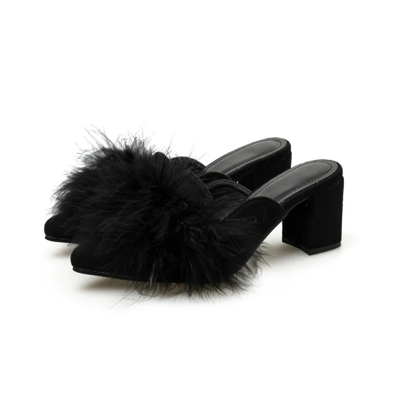 

Sandals Europe And America Hot Selling Women's Black And Low Upper Foot Covering Closed-toe after Empty Chunky High Heel Slipper