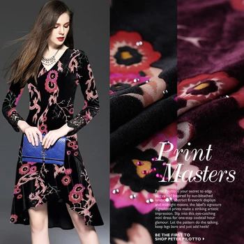 

1 metre Autumn hollow-out floral mulberry silk velvet dress fabric