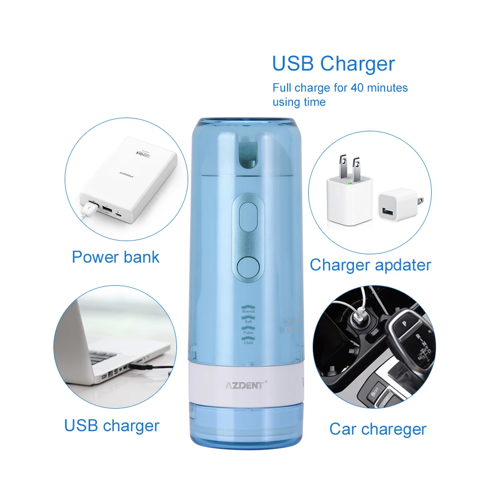 Съемный ирригатор для полости рта AZDENT 4 режима 5 насадок USB зарядка 200