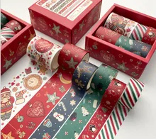

Merry Christmas Masking Washi Tape Set Color Box Package Paper Christmas Decorative Greeting Tree Scrapbooking Card Sticker Labe