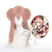 Perruque de Cosplay synthétique Yanfei – Genshin Impact, postiche de Cosplay dégradé rose, cheveux longs et lisses, résistant à la chaleur