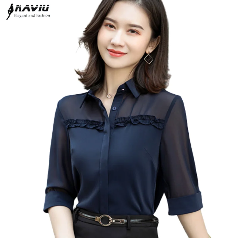 Half Sleeve Shirt Women Chiffon Summer 