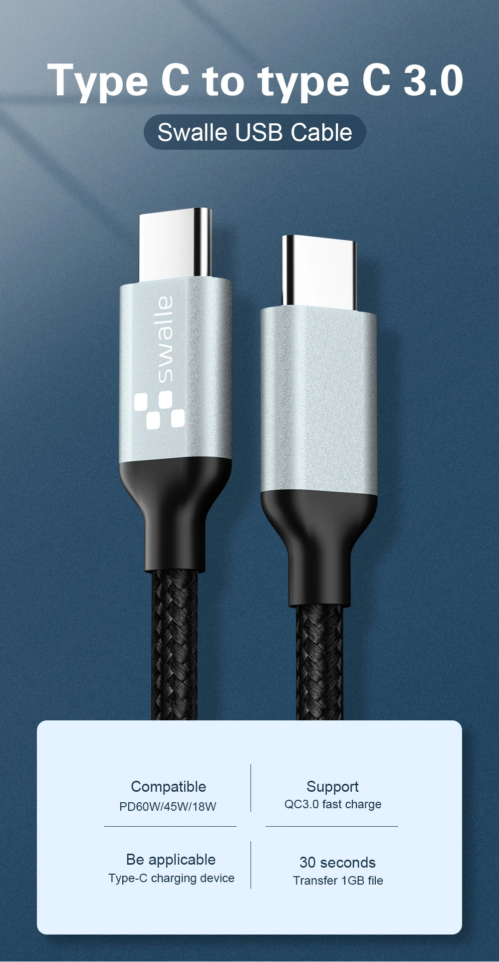 Swalle 3,0 usb кабель type-c для type C кабель 3A Быстрая зарядка строка данных для Xiaomi mi 8 5 S 6 6X A1 mi x2 Red mi 4X 4a 5a Note 4 5