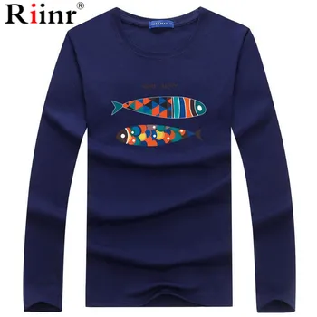 

Riinr 2020 New Spring Hot Creative Fish Print Long Sleeve Cotton Tee Shirt Casual Men Large Size Clothes Men T-Shirt O-neck 5XL