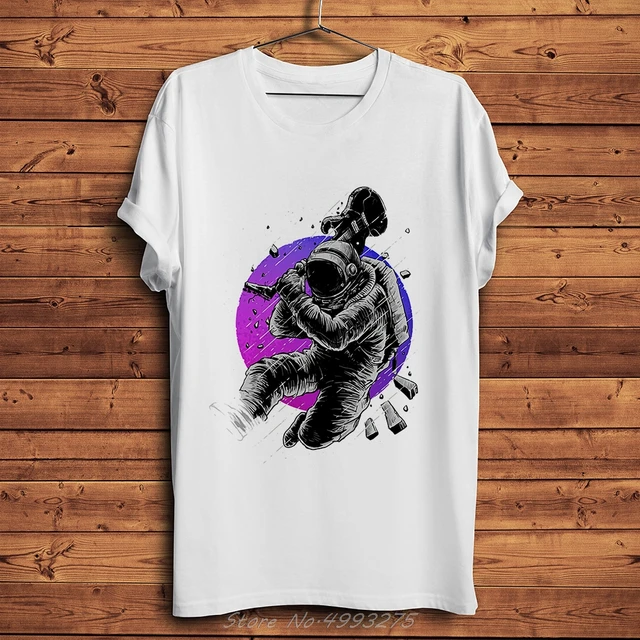 Vaporwave-Camiseta de manga corta para hombre, camisa informal con cuello redondo y diseño de astronauta espacial, ropa de calle Unisex, color blanco, Vintage, para verano 1