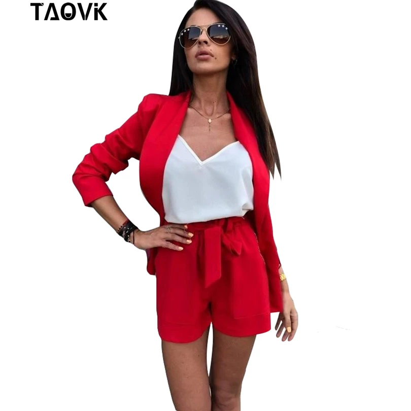 Женский офисный костюм TAOVK из коротких брюк с длинными рукавами на лето и весну