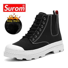 SUROM г., зимние модные ботинки мужские уличные теплые рабочие безопасные ботильоны толстая резиновая нескользящая зимняя мужская кожаная повседневная обувь