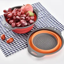 Silicone Colander Fruit Vegetable Washing Basket Strainer Foldable Strainer Collapsible Drainer With Handle Kitchen Tools