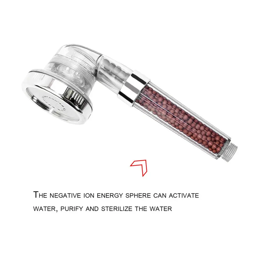 Bathroom High Turbo Pressure Shower Head Powerful Three Gears Water Saving Negative Ion Energy Sphere Shower Head