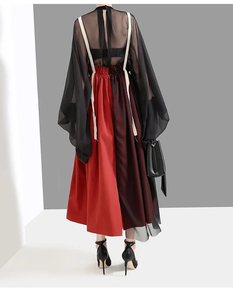 XITAO Высокая талия сетчатая юбка Женская корейская мода пэчворк эластичная талия летний сексуальный стиль Повседневное платье на тонких бретелях GCC1258