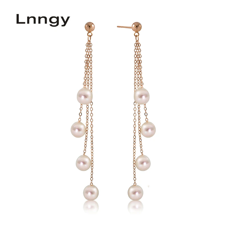 

Lnngy Tassel Pearl Dangle Earring 18K Rose Gold Pearl Chain Earring Natural Pearl Drop Earrings Women Ear Line Girl Earring