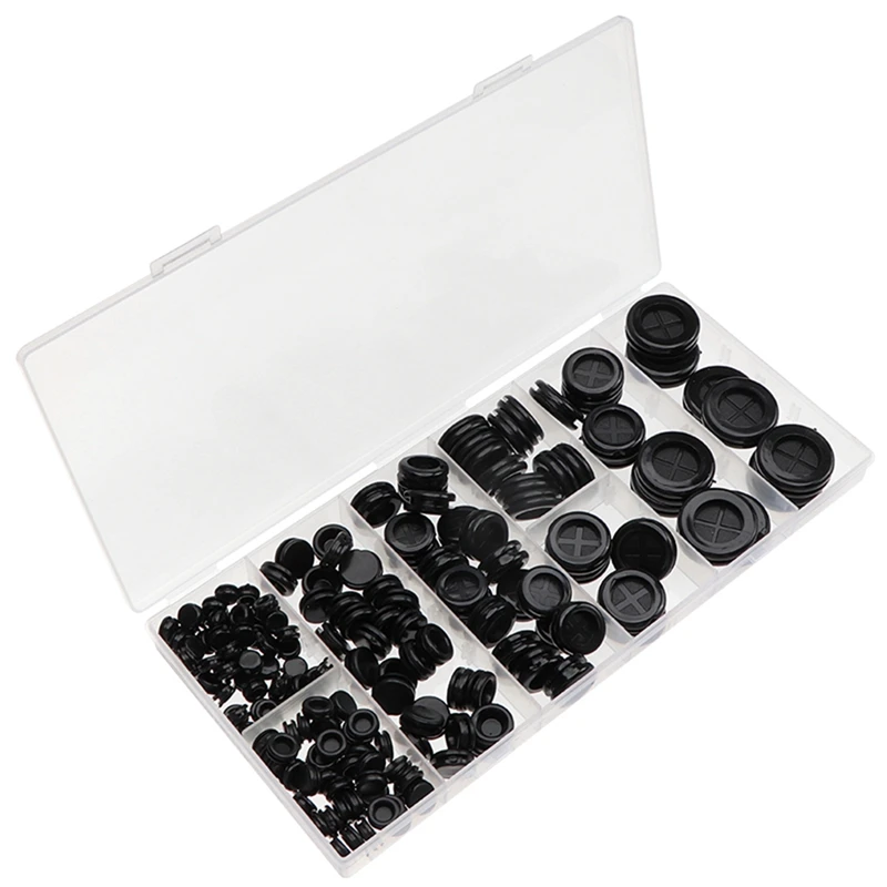 170Pcs 라운드 고무 플러그 구멍 그로 멧 키트 7 크기 케이블 와이어 보호를위한 양면 전기 방화벽 가스 켓 키트