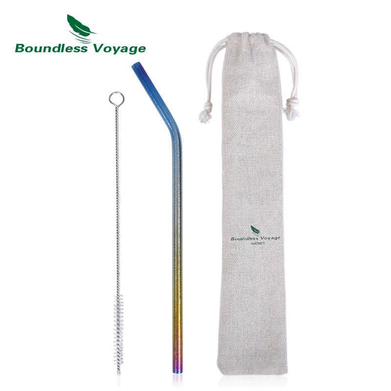 

Boundless Voyage Titanium Curved Straw Multi-color Reusable Straw with Cleaning Brush for Juice Water Coffee