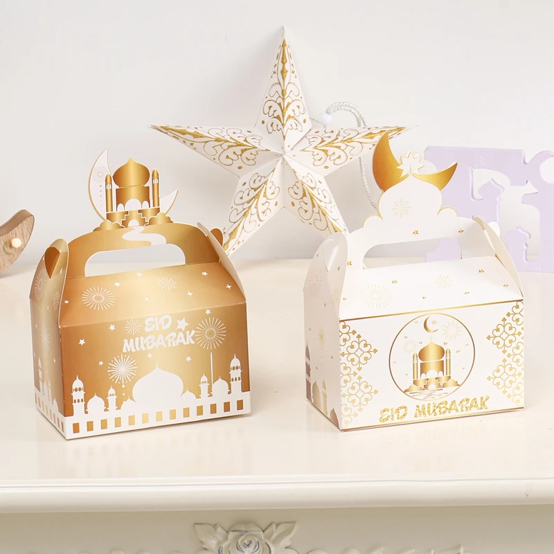 

4pcs Eid Mubarak Gift Bag With Handle Party Paper Gift Candy Box Supplies Kids Party Favors Al-Fitr Ramadan Mubarak Decor
