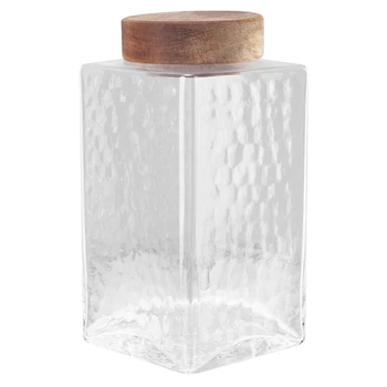 

1pc Japanese Transparent Durable Sealed Food Storage Jar Glass Containers Coarse Cereals Pot Glass Pot Wooden Cover Jar