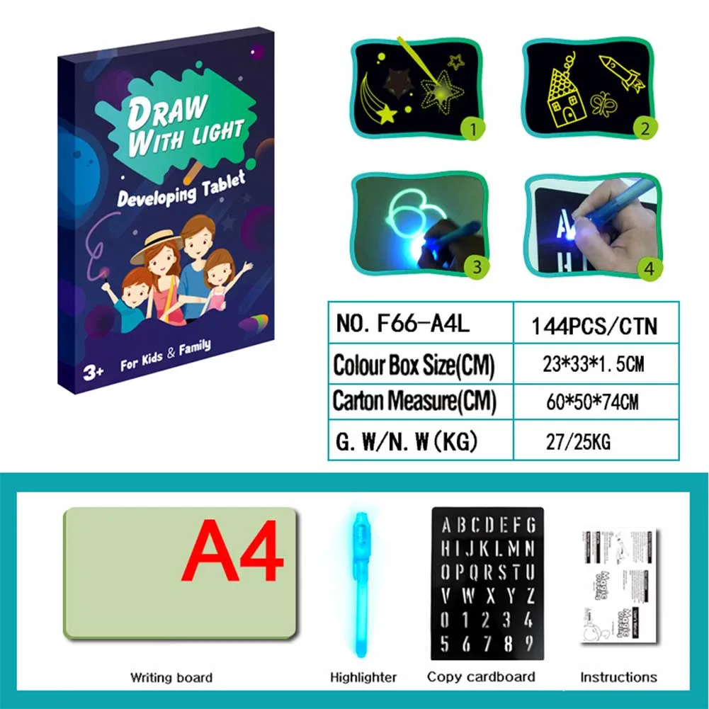 

Funny Writing Fluorescent With Pen Durable Developing Toy Children Luminous Gift Educational Magic Drawing Board DIY Graffiti