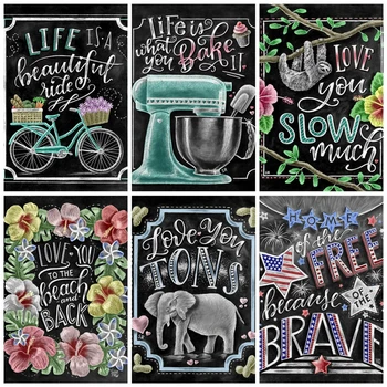 

HUACAN 5D DIY Diamond Painting Text Blackboard Home Decoration Full Square Drill Embroidery Picture Handcraft Art Kits