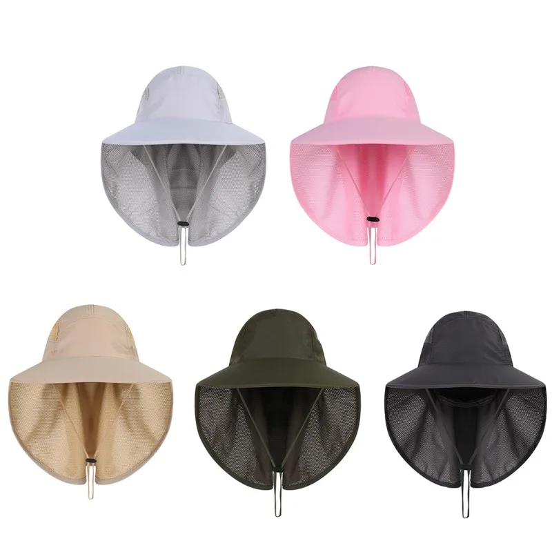 

Adjustable Breathable Waterproof Sunshade Folding Mesh Sports Fishing Cap with Chin String Ear Neck Flap Cover Double Layer Mesh