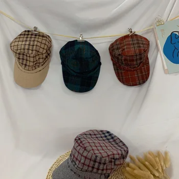 

Children All Match Hats Autumn Winter New Boys and Girls Two-color Checked Baseball Caps Kids Girl Plaid Cotton Hat Toddler