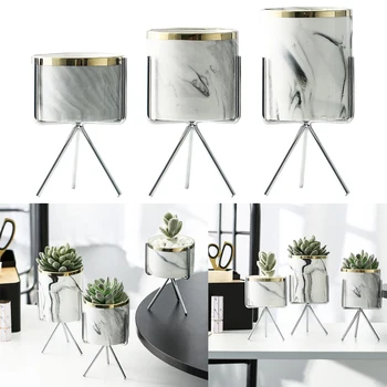 

Nordic Minimalism Style Marble Pattern Ceramic Iron Art Vase Tabletop Flower Pot Home Wedding Living Room Flower Plant Holder