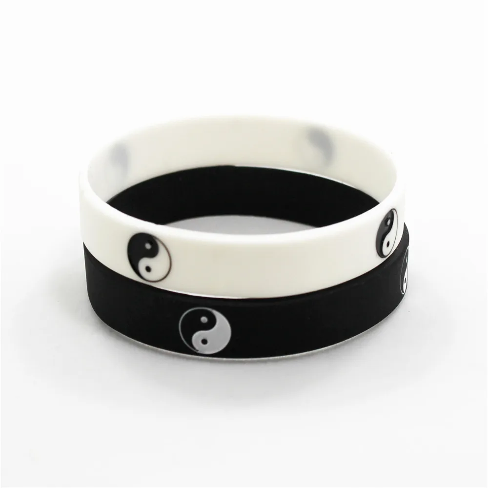 Pulsera de silicona de Tai Chi, brazaletes de goma de silicona, Color blanco y negro, geniales, 2 uds., regalos de joyería, gran oferta