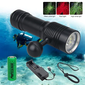 

6* led XM L2 XPE Underwater Photography Video Diving Flashlight Torch Diving Waterproof Lantern RED scuba+ 26680 Battery+Charger