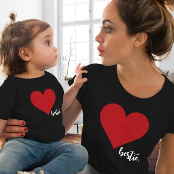 

Family T-Shirts Casual Short Sleeve Heart Print T-Shirt Summer Mother Daughter Family Matching Tees Father Son Family Look Tops