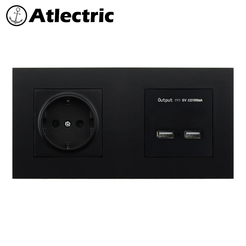 Atlectric штепсельная вилка стандарта ЕС двойная розетка с двойным usb портом для