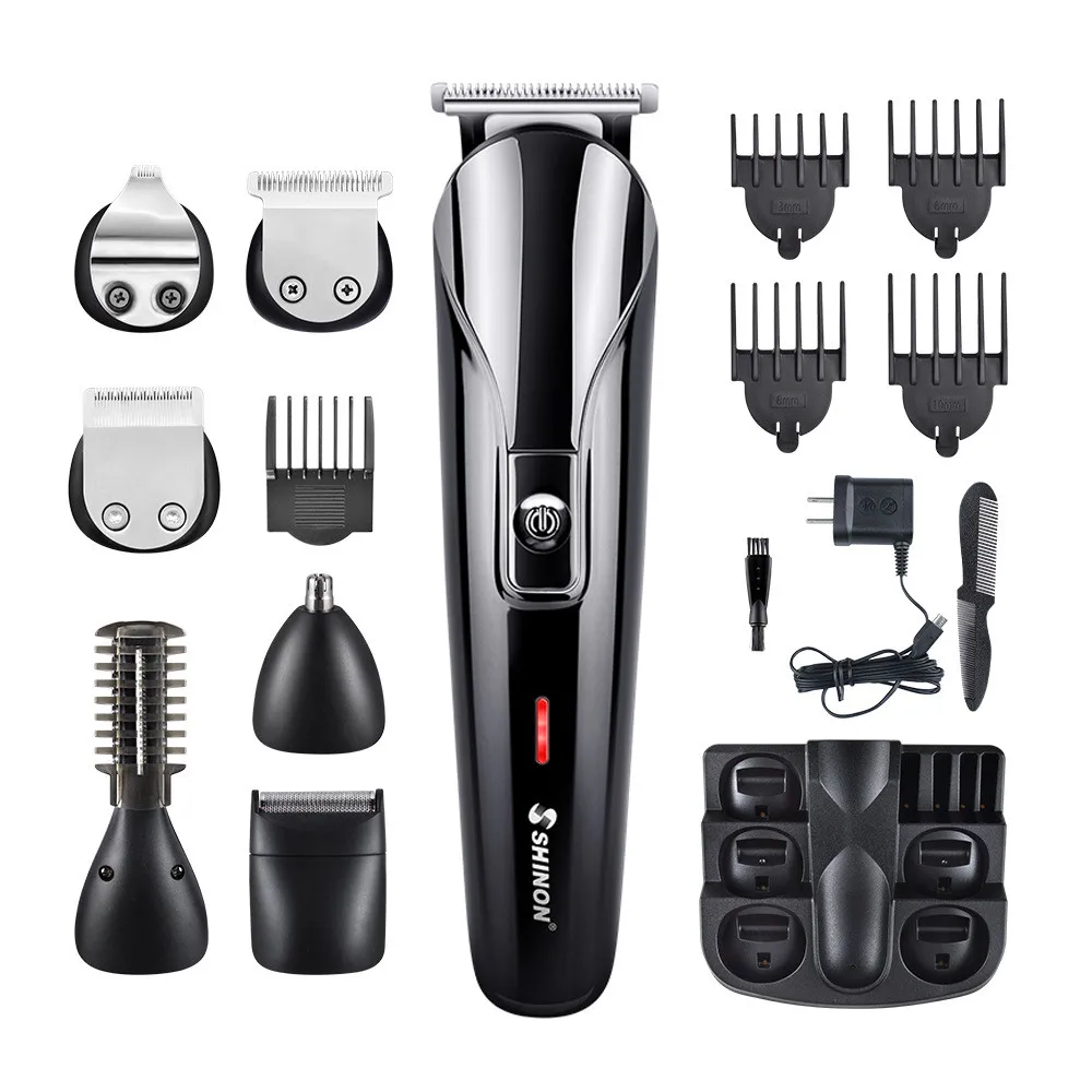 Professional Electric Hair Clipper 6 In 1 Multifunctional Hair Cutter Machine Rechargeable Hair Trimmer Beard Nose Ears 2 Color