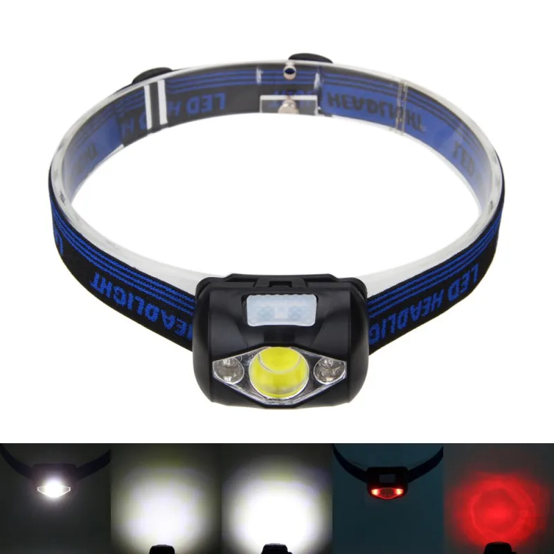 

4 Modes Mini Rechargeable LED Headlamp 300LM COB+ 2 RED LED Head Lamp Light Headlamp Torch Flashlight for Hiking Camping