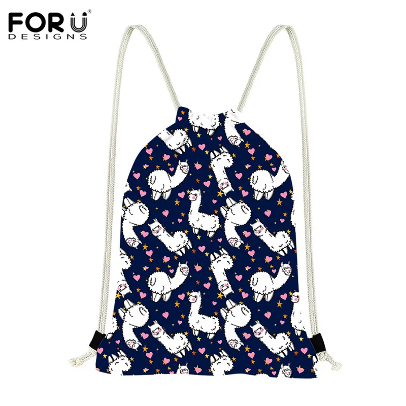 FORUDESIGN Alpaca Llama Pattern Large Capacity Drawstring Bag for Teenagers Girls Storage Bag Kids Book Bag Mochila Feminina - Color: HXA60Z3