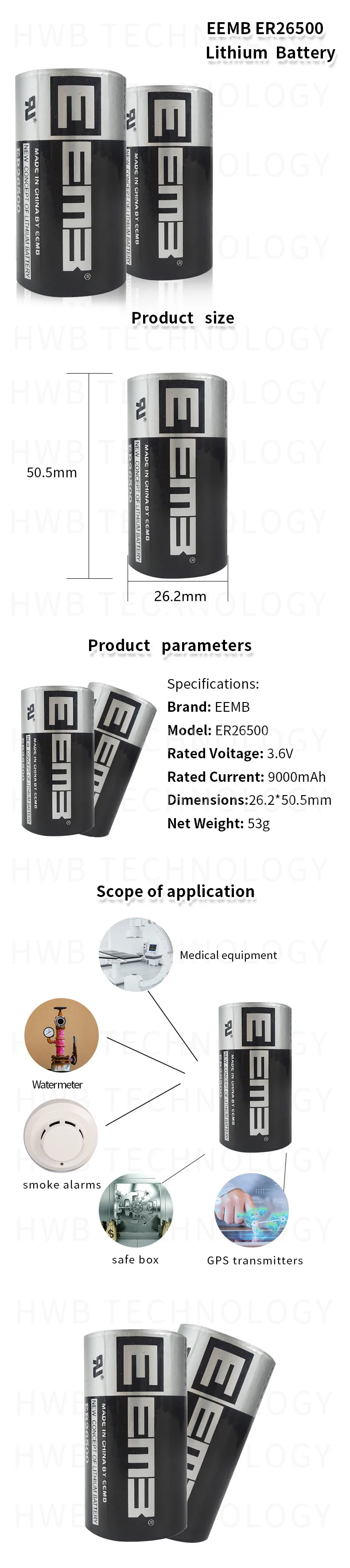 10 шт. EEMB ER26500 3,6 V 9000 мА/ч, C Тип управления PLC литиевая батарея Фирменная Новинка