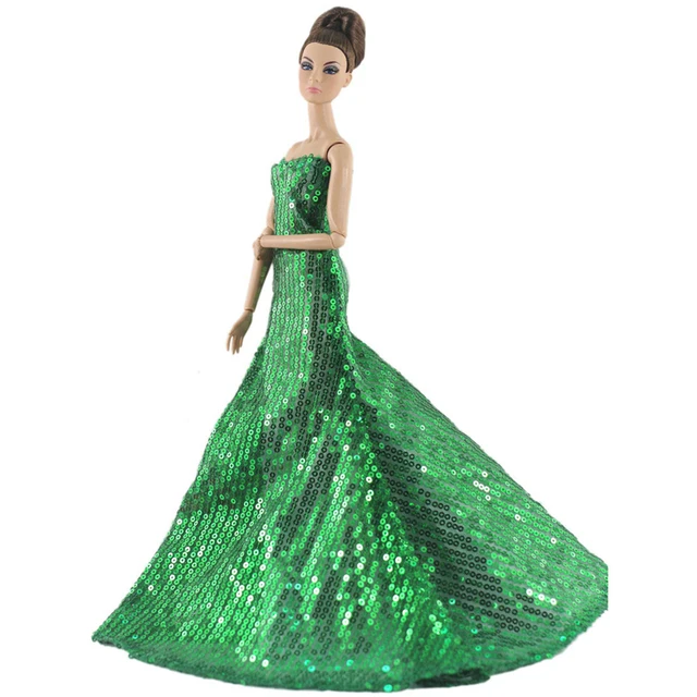 Muñeca Barbie Vestido Verde Ropa De Muñeca De Moda Con Lentejuelas