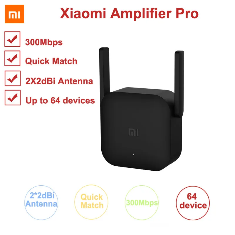 

Xiaomi 300M Amplifier Pro WiFi Repeater Network Expander Power Extender Roteador 2 Antenna for Mi Router Wi-Fi Amplificador APP