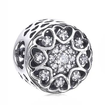 

Authentic 925 Sterling Silver Bead Charm Openwork Love Heart Bloom With Crystal Beads Fit Bracelet Diy Jewelry