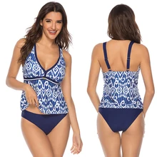 Танкини, купальник для женщин, с бикини, низ, две части, купальник, Mujer, сексуальный, v-образный вырез, купальник, регулируемые лямки, Женский танкини